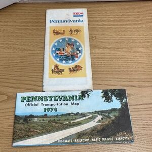 Lot of 2 Vintage Pennsylvania Road Maps 1970s Exxon & Official Transportation